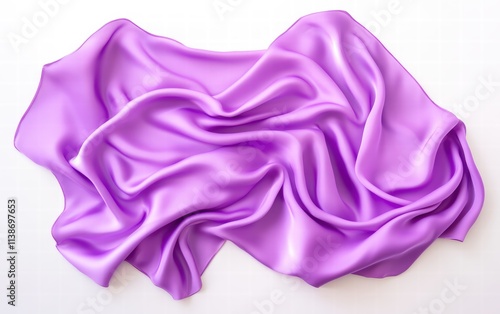 A soft and flowing lavender silk fabric with gentle waves and a luminous sheen on a bright white background