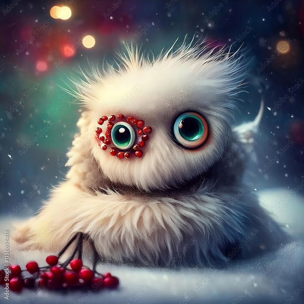 Adorable Winter Monster with Large, Sparkling Eyes Adorable Winter Monster with Large, Sparkling Eyes