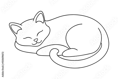 Peaceful Sleeping Cat Line Drawing Elegant Vector Illustration