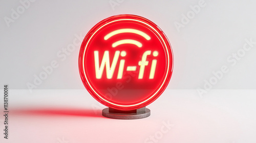 Bright, glowing, red Wi-fi icon. On a white isolated background. Abstract illustration. photo