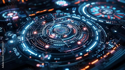 Wallpaper Mural Glowing holographic circular interface displaying complex data analysis, representing future technology and advanced user interfaces Torontodigital.ca