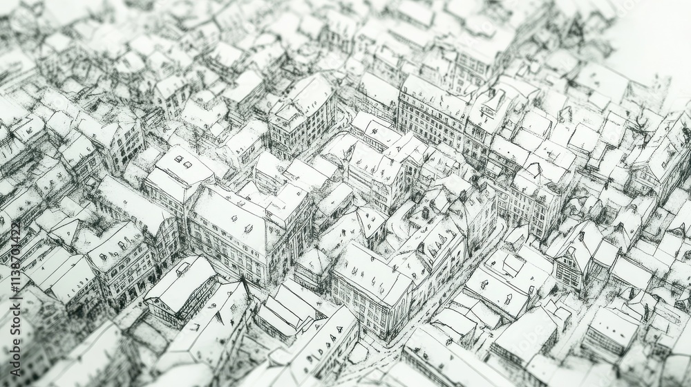 Fototapeta premium Hand-Drawn Cityscape Illustration with Copy Space
