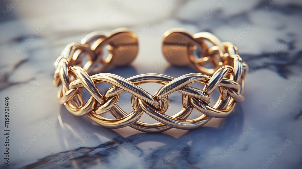 Elegant Gold Bracelet on Marble Surface with Intricate Design Elegant Gold Bracelet on Marble Surface with Intricate Design
