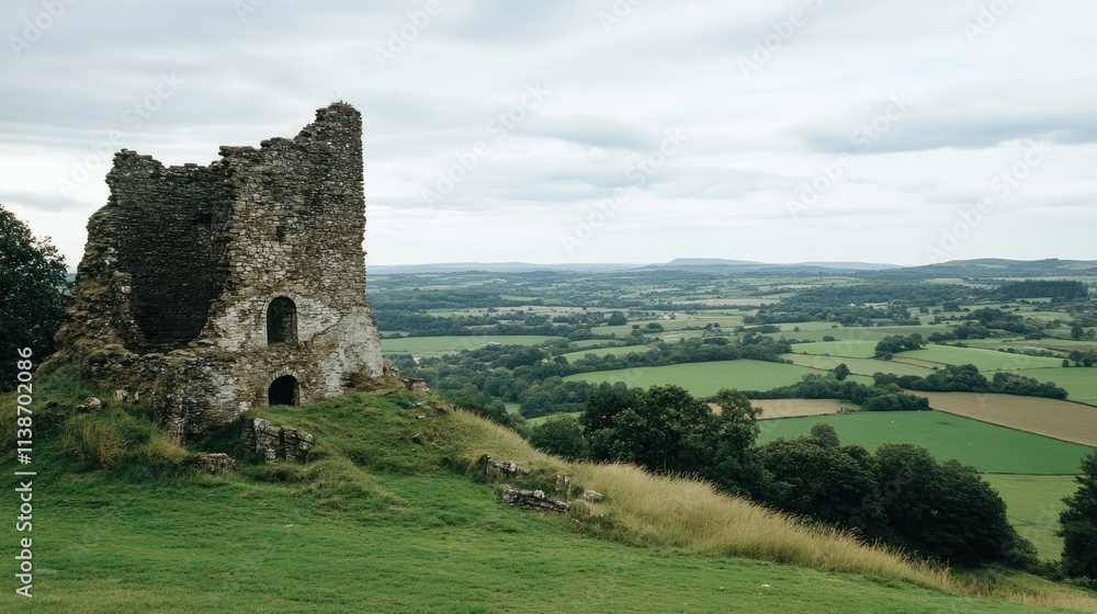 Historic Ruins Overlooking Lush Green Landscape under Cloudy Sky Historic Ruins Overlooking Lush Green Landscape under Cloudy Sky