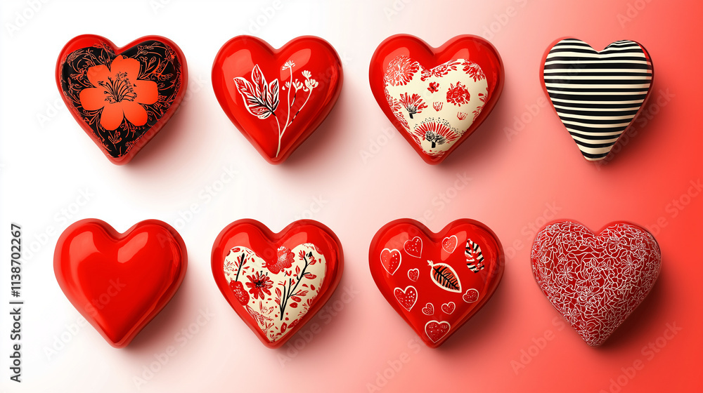 Fototapeta premium PNG set of red hearts 3D