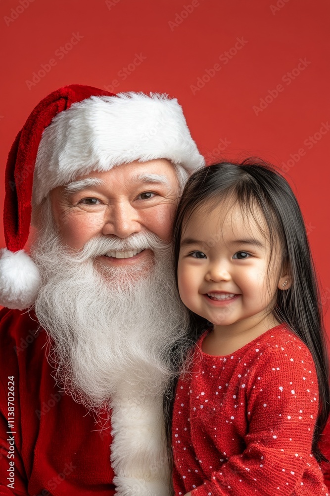 Isolated white toddler girl in santa’s knee on red background. Lively yuletide, pretty toddler girl! copy space. Cute santa christmas. Santa lap background design. Cute family red christmas. Isolated white toddler girl in santa’s knee on red background. Lively yuletide, pretty toddler girl! copy space. Cute santa christmas. Santa lap background design. Cute family red christmas.