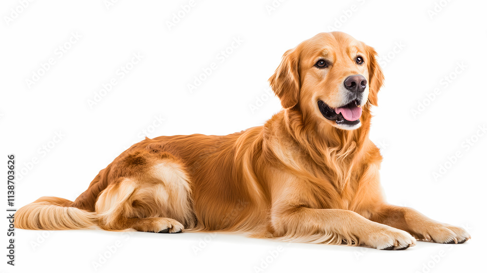 Golden retriever dog sitting on the floor against a white background. Golden retriever dog sitting on the floor against a white background.