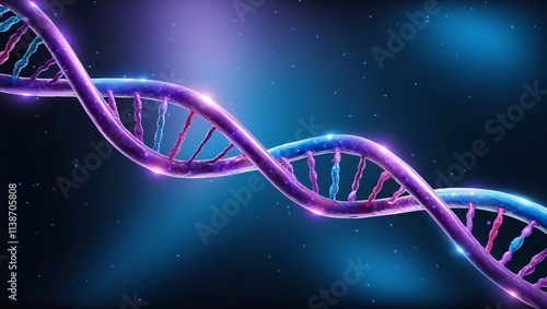 Spiral structure of DNA showcasing vibrant colors and intricate details against a dark backdrop.