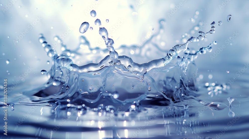 Water splash with ripples on a clear blue surface Water splash with ripples on a clear blue surface