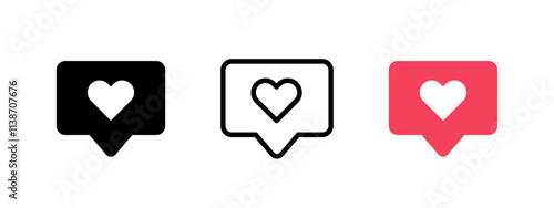 Like notification icon. Heart message bubble vector illustration. Social media network web or app interface design element. New follower symbol. Love message sign. Like notification concept.