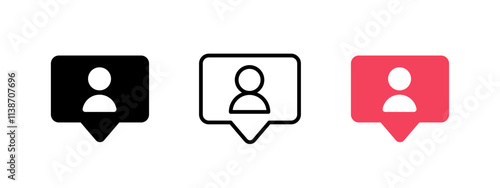 New follower notification icon. New customer notification vector illustration. Social media network web or app interface design element. User profile symbol. Follow bubble pictogram. New member sign.