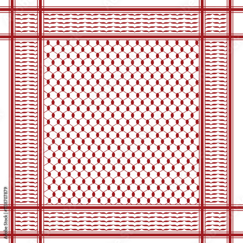Palestine red and white Scarf pattern Arabic kufiya