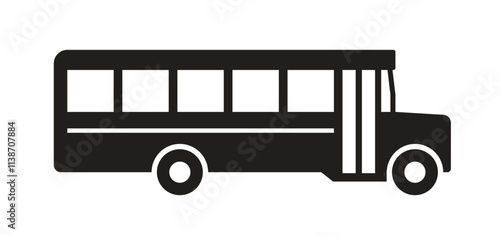 simple school student passenger bus icon symbol side view silhouette vector illustration isolated on transparent background