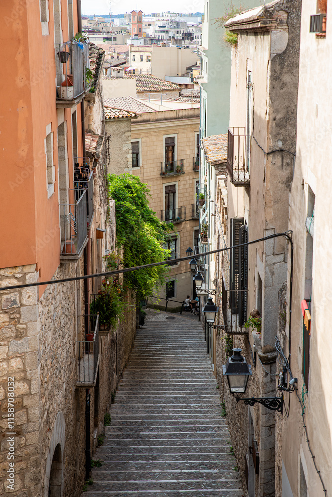 Obraz premium Along the streets of old town Girona, Catalonia. Spain.