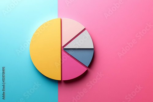 A colorful pie chart with segments in yellow, pink, light pink, gray, and blue, set against a split background of blue and pink. Free Download A colorful pie chart with segments in yellow, pink, light pink, gray, and blue, set against a split background of blue and pink. - GFXLoad