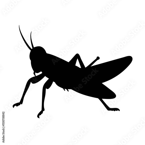 Create a Grasshopper silhouette icon using black, clean and smooth on a white background.