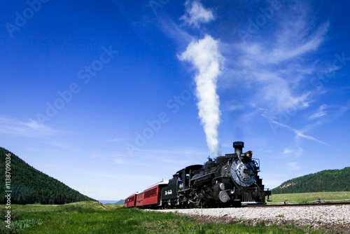 Chama, New Mexico. USA. Vintage steam train