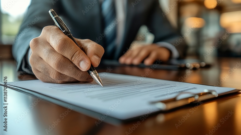 Individual signing documents with a miniature house on the table during a financial agreement Individual signing documents with a miniature house on the table during a financial agreement