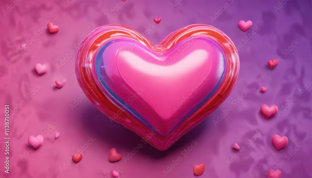 Bold and playful heart shapes, vibrant color palette ,  orange,  kawaii,  blue