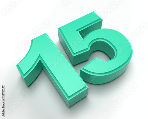 Isolated Three Dimensional Alphabet 15 or Fifteen on White Background, 3D Render Illustration.
