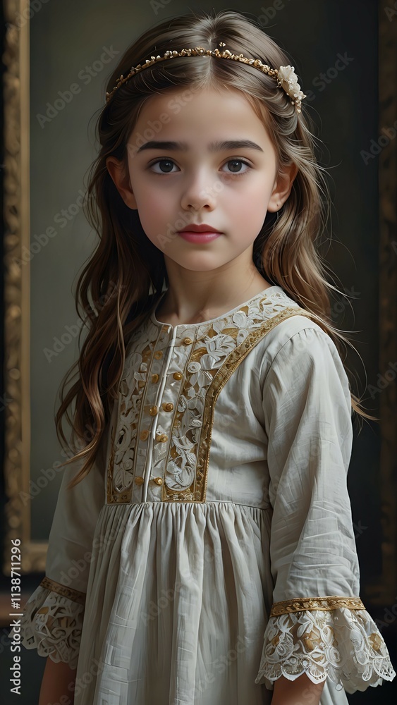 Portrait of a beautiful little girl with ancient royal clothing Portrait of a beautiful little girl with ancient royal clothing