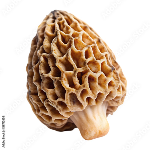 raw organic morel mushroom on transparent background
