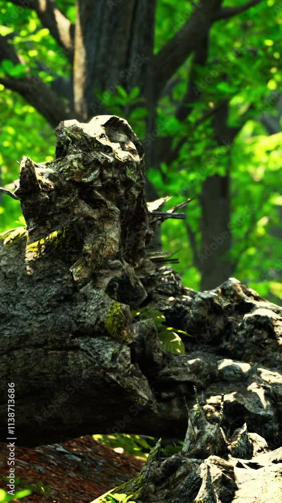 Trunk and stone covered with a green moss Trunk and stone covered with a green moss