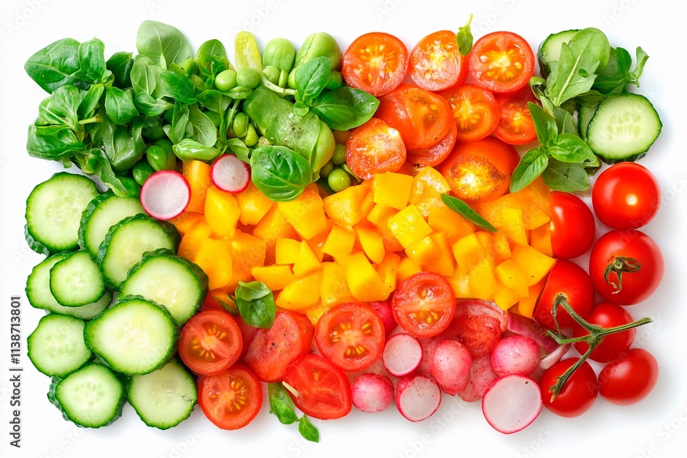 Fresh celebration of colors with vibrant vegetables and fruits arranged beautifully Fresh celebration of colors with vibrant vegetables and fruits arranged beautifully