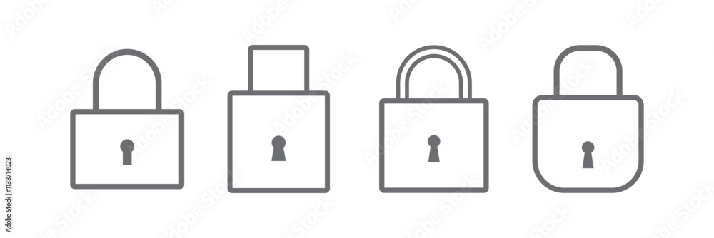 Shield padlock lock icon set. Vector clipart illustration on white background. For web site or mobile app Shield padlock lock icon set. Vector clipart illustration on white background. For web site or mobile app