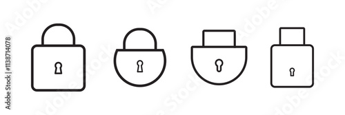 Vector illustration of a padlock icon in a simple black and white design. Editable stroke.