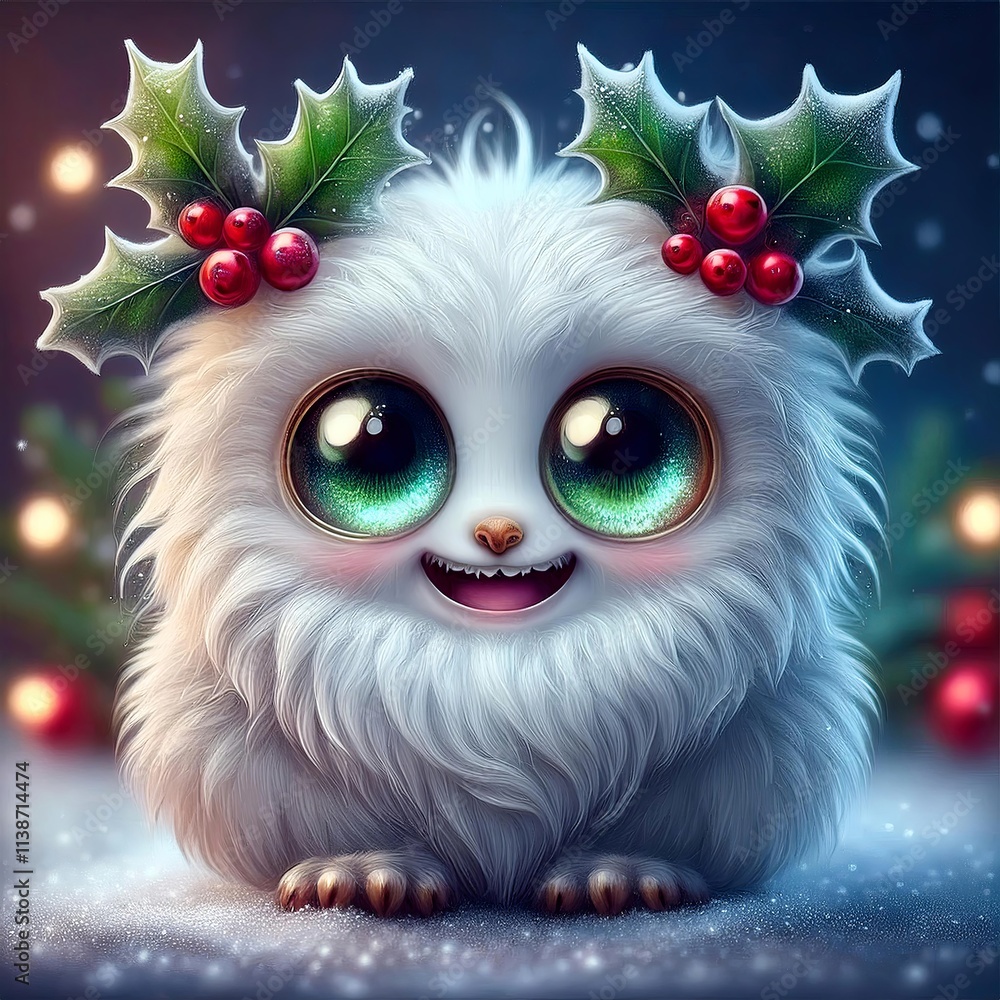 Adorable Winter Monster with Large, Sparkling Eyes Adorable Winter Monster with Large, Sparkling Eyes
