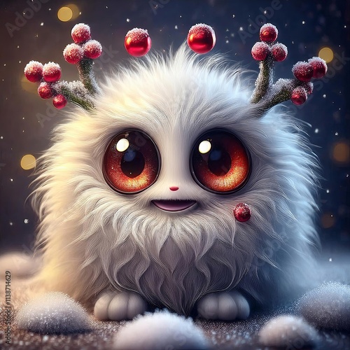 Adorable Winter Monster with Large, Sparkling Eyes photo