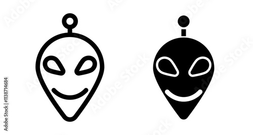 Alien face Icons set in solid and thin line style