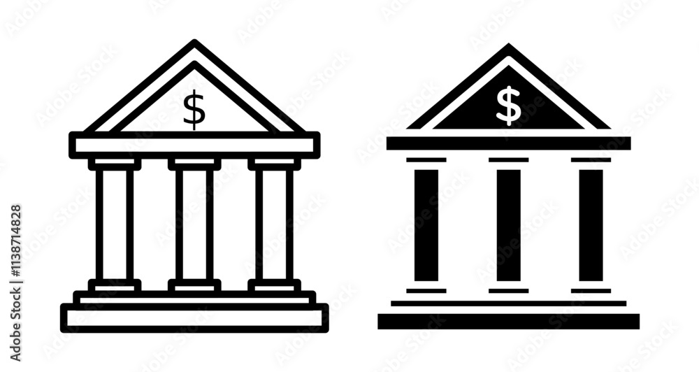 Bank Icons set in solid and thin line style Bank Icons set in solid and thin line style