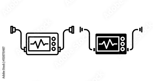 Defibrillator Icons vectors. black solid and liner versions