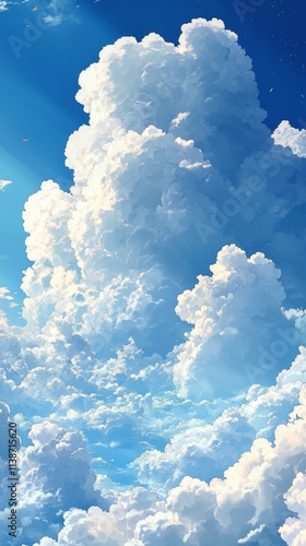 Bright fluffy clouds filling the blue sky during a sunny afternoon