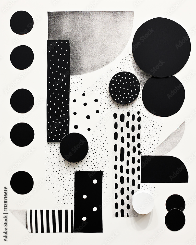 Fototapeta premium Abstraction, illustration contains various objects and handwritten sketches in light black and pink style, bold lines and shapes, composition of geometric shapes, wavy lines and irregular shapes.