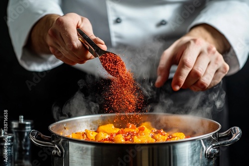 Fototapeta Naklejka Na Ścianę i Meble -  Cooking vibrant flavors in a rustic kitchen using fresh ingredients and spices with passion