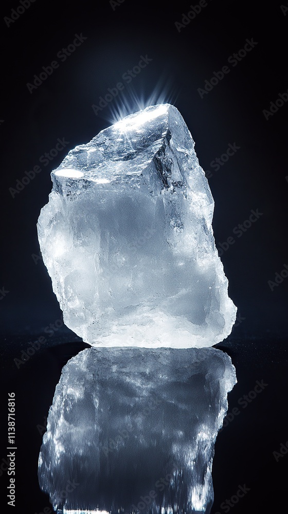 Glowing translucent quartz crystal on dark background. Glowing translucent quartz crystal on dark background.