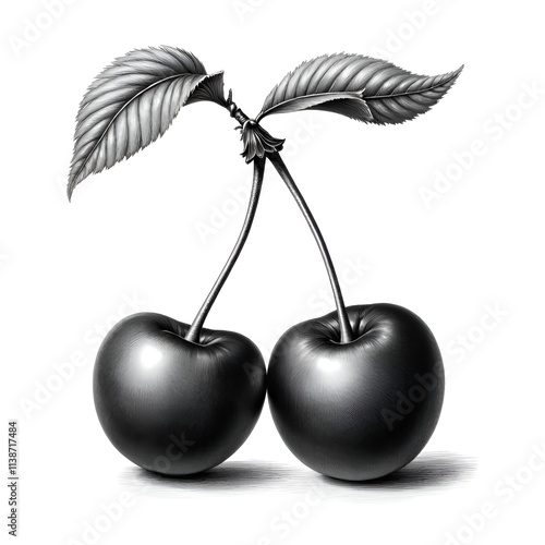 Wallpaper Mural Monochromatic Detailed Cherry Sketch in Classic Botanical Style Torontodigital.ca