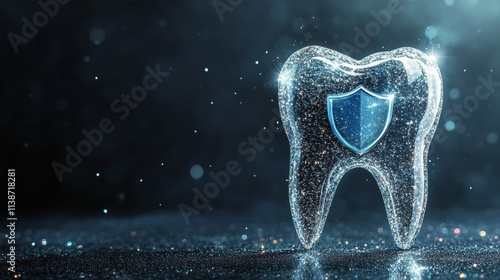 Tooth model with shield symbolizing protection and dental care in a modern de...