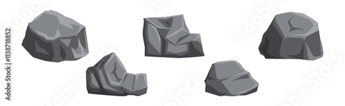 Rock Stone and Huge Grey Boulder Vector Set