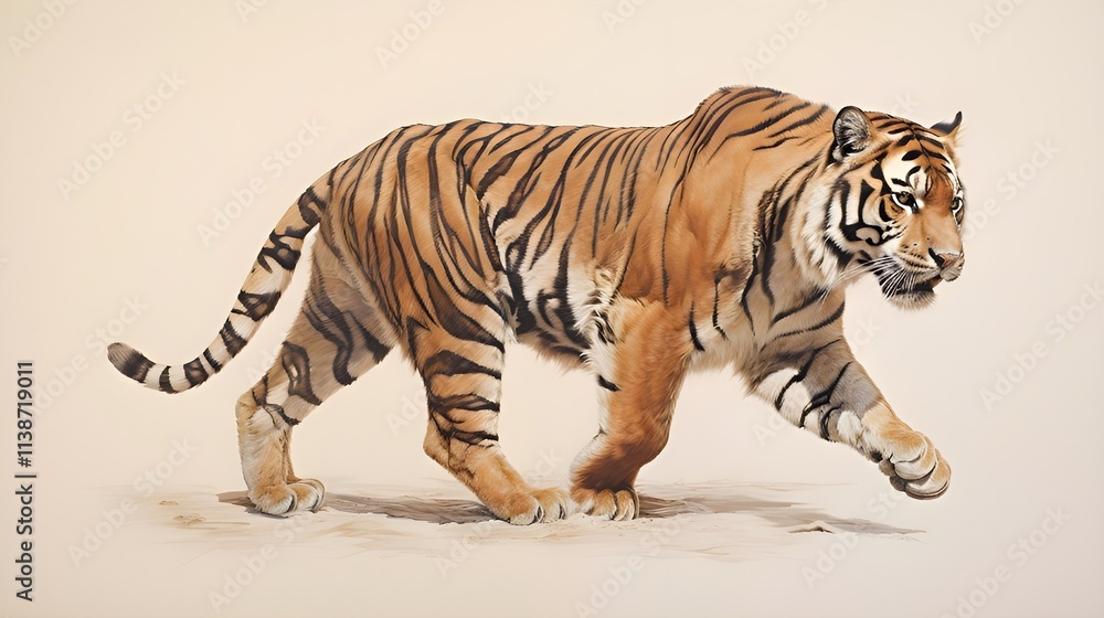 Side view Tiger wild walking Side view Tiger wild walking