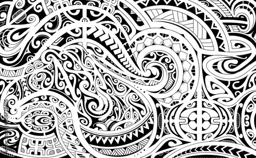 Polynesian ethnic style ornaments as a fabric pattern