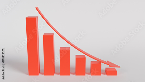 Valokuva Illustration of a 3D bar graph with descending arrow, representing degrowth and crisis