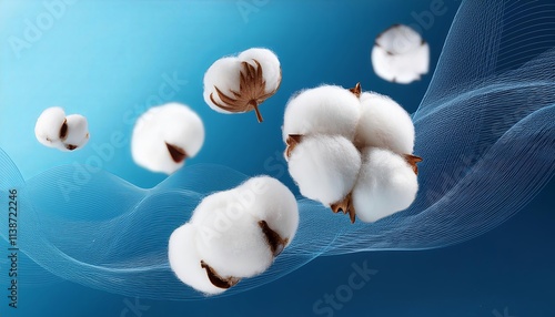 Floating Cottons on a Blue Background photo