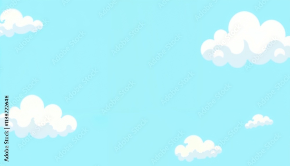 Light blue sky background with cartoon white clouds Light blue sky background with cartoon white clouds