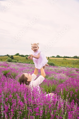 Wallpaper Mural Happy mother and daughter in a lavender field Torontodigital.ca