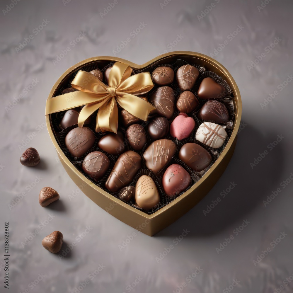 Elegant heart-shaped box, assorted chocolates, brown, assorted, gourmet Elegant heart-shaped box, assorted chocolates, brown, assorted, gourmet