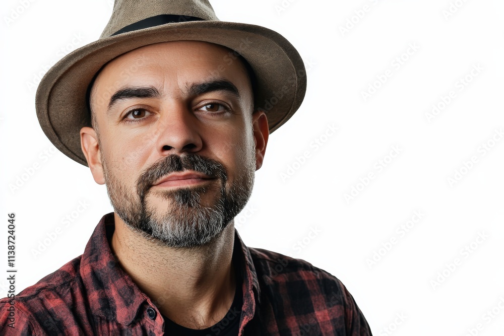 Confident Man in a Hat: Portrait of a Stylish Individual with a Beard Confident Man in a Hat: Portrait of a Stylish Individual with a Beard